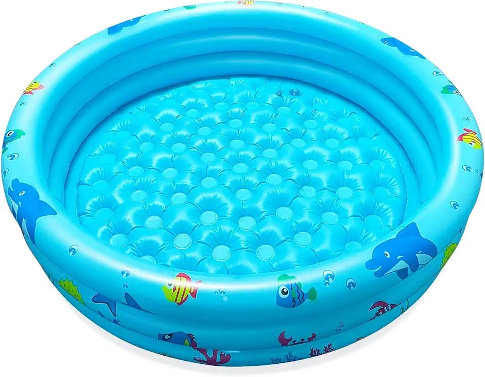 Jiosdo Planschbecken, Ø110x27cm Aufblasbares Kinderpool Babypool Rund, Blau