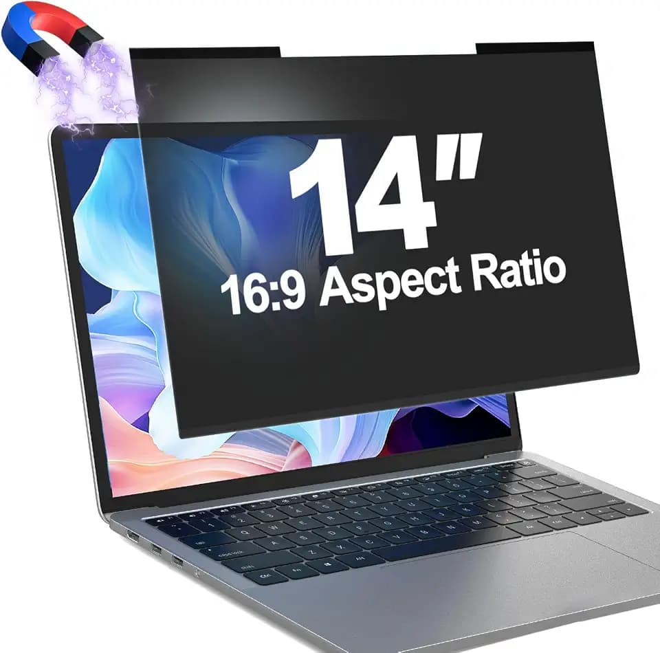 Magnetic Laptop Privacy Screen Filter 14 Inch for 16:9 Computer Monitor, Removable Anti Blue Light Privacy Shield, Anti-Glare Protector Compatible with Dell Hp Asus Lenovo