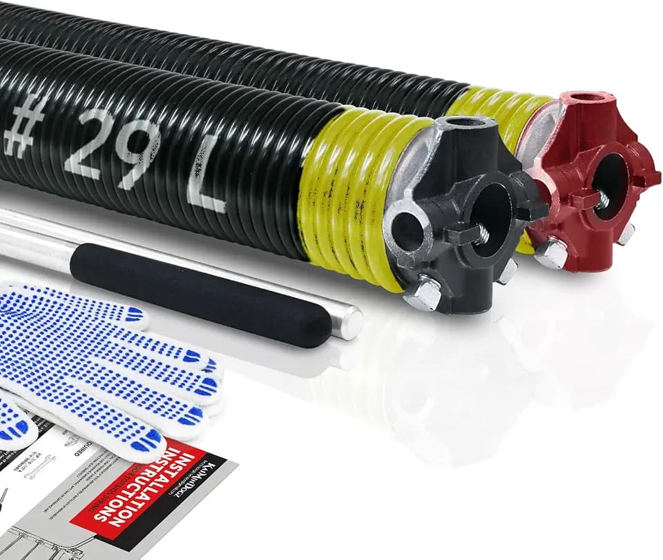 Pair of 2" Garage Door Torsion Springs Set with Non-Slip Winding Bar & Gloves,High Precision Electrophoresis Black Coated, for Replacement & Installation, MIN 16,000 Cycles (0.207x2''x29'')