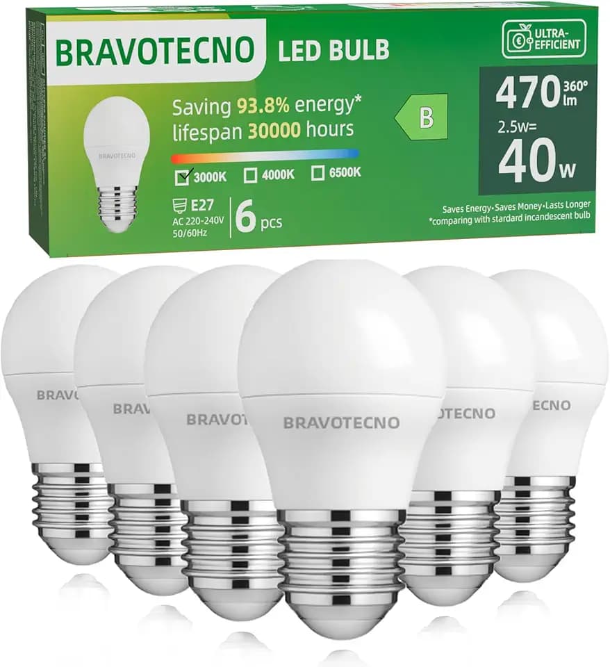 E27 LED Glühbirne, Energieklasse B E27 LED Warmweiss, 3000K 2.5W 470LM G45/P45 Warmweiß Leuchtmittel Entspricht 40W, 360° Abstrahlwinkel, Nicht Dimmbar, Wärmearm & Langlebig, 6 Stück
