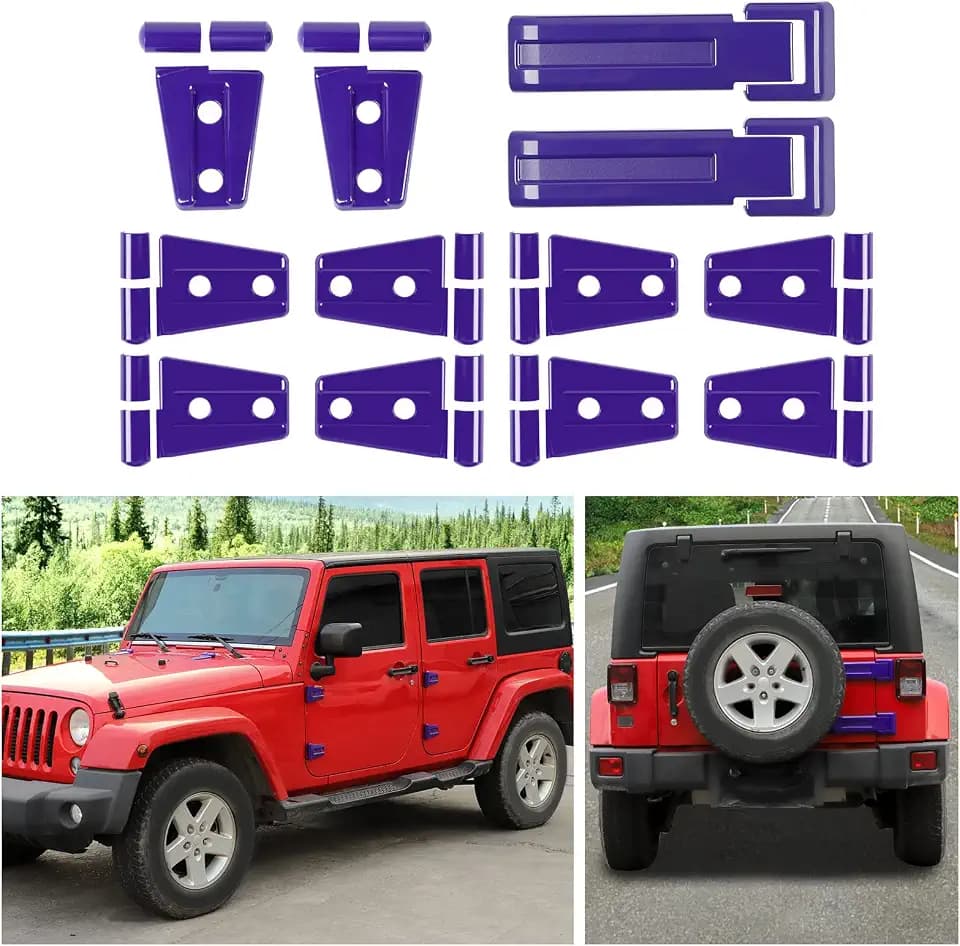 12PCS Full Set Exterior Decoration Trim Kit Compatible with 2007-2018 Jeep Wrangler JK JKU Door Hinge Engine Hood Hinge Tailgate Hinge Cover (Purple)