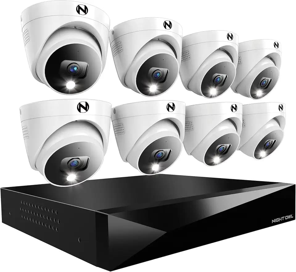 Night Owl 12-Ch Wired DVR System, 8 2K Cams, 2TB HDD, 2-Way Audio