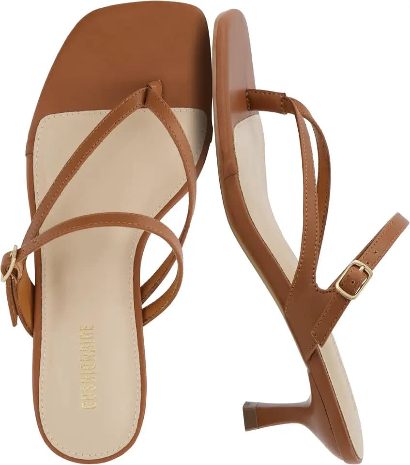 CUSHIONAIRE Madrid Kitten Heel Square Toe Women's Sandals - Comfortable Dressy Strappy Heels Sandals for Women, Wide Widths Available