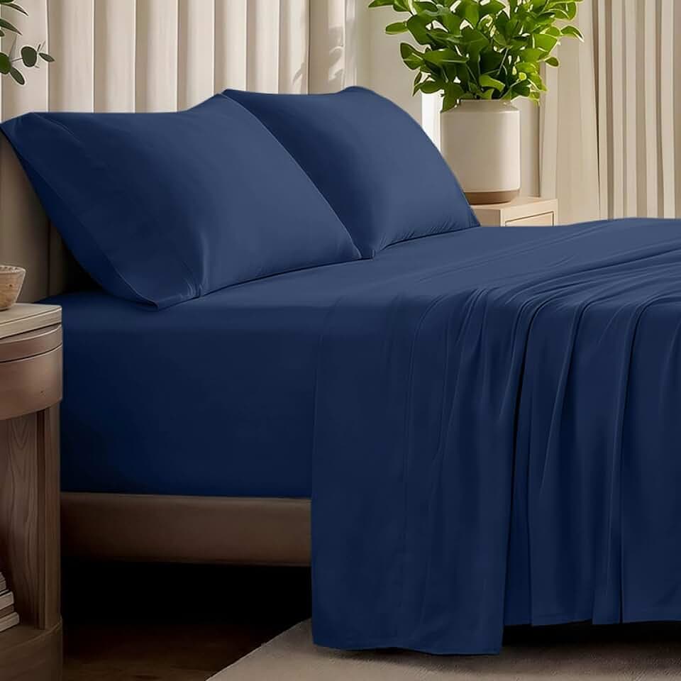 Bare Home 100% Organic Cotton Jersey Sheet Set (Queen, Dark Blue)
