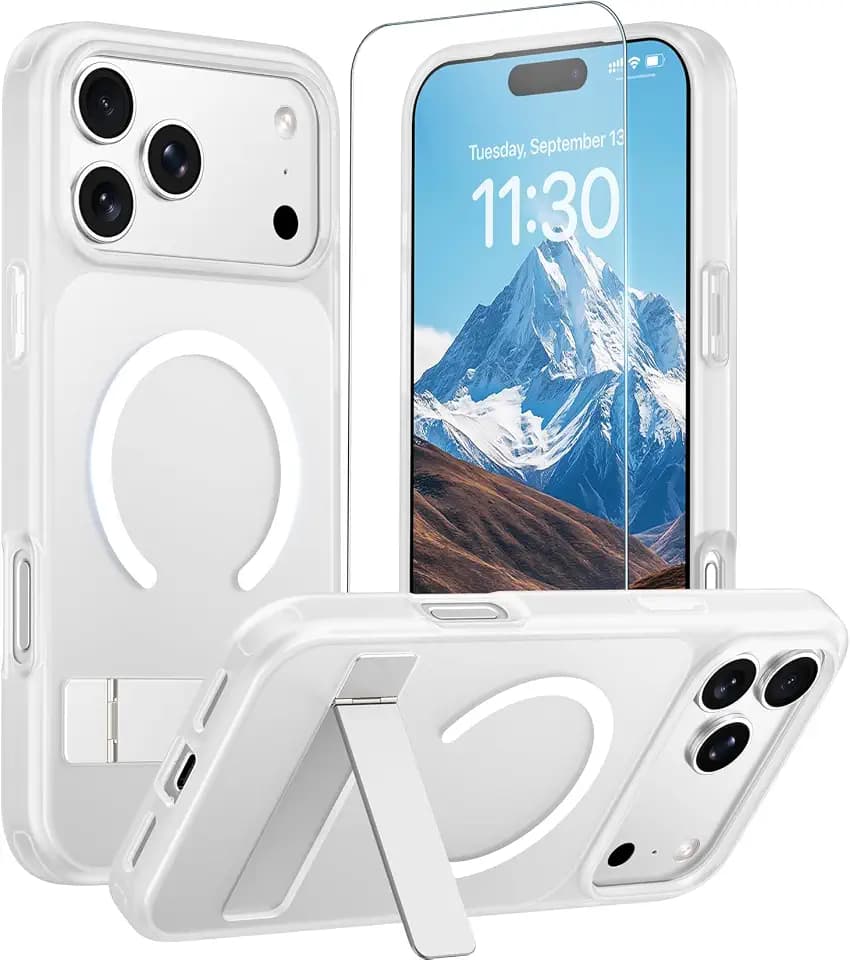 Designed for iPhone 17 Pro Case,Matte Skin-Friendly Magnetic Case with Kickstand,Shockproof Slim Cover Compatible with MagSafe Charger,Anti-Scratch Protective Phone Case 6.3''-Clear Matte