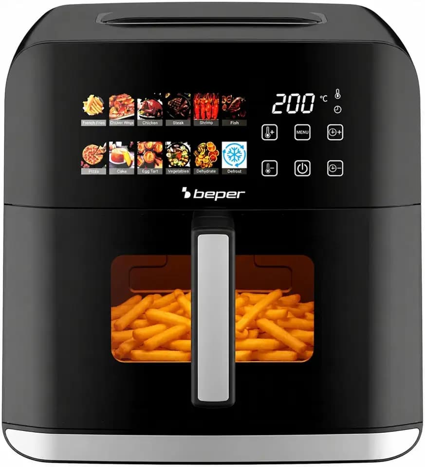 BEPER P101FRI091 Luftfritteuse 9 Liter 1800 W mit Fenster und Innenlicht, Farb-Touch-Display, 12 automatische Programme, Air Fryer XXL mit Timer 60 Minuten