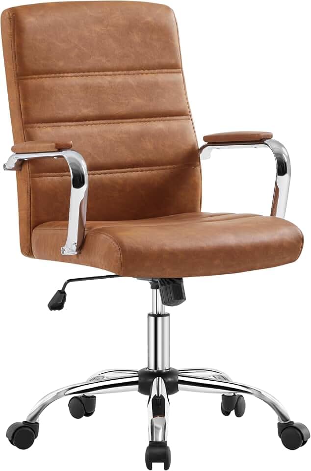 Yaheetech Ergonomischer Bürostuhl aus Kunstleder, drehbar, gepolstert, mit Rollen und Armlehnen, höhenverstellbar, Tragkraft 130 kg, Braun