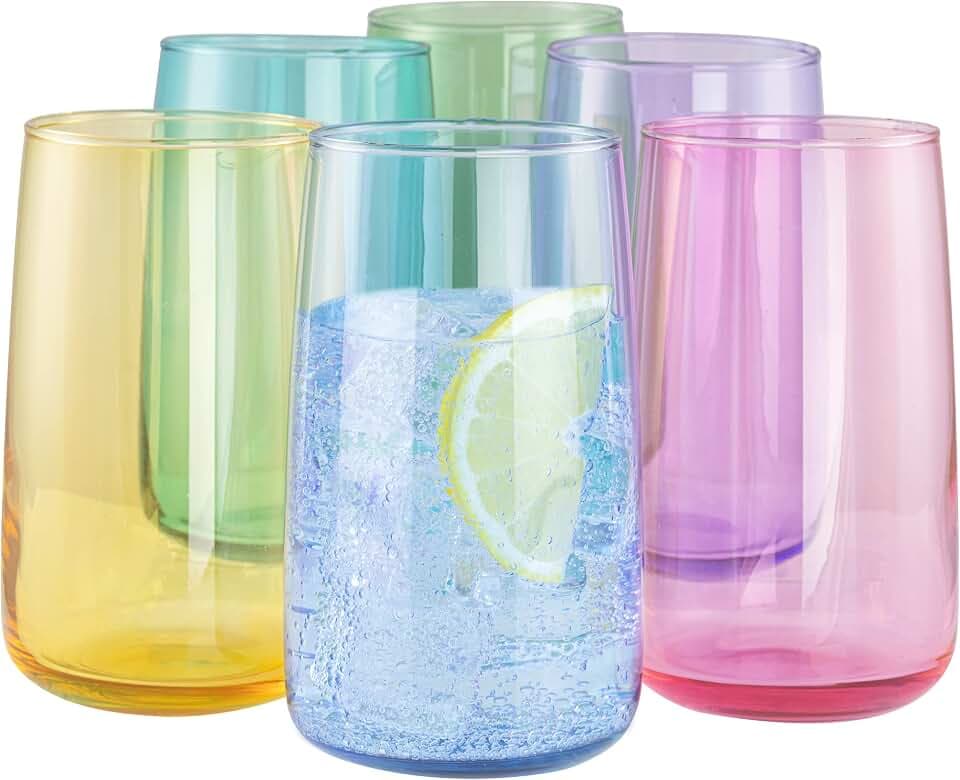 TREND FOR HOME Trinkgläser Set 490 ml Bunt Bunte Gläser Set von 6 Trinkgläser Groß Wassergläser Cocktailgläser Soft Drink Tumblers, Penelope