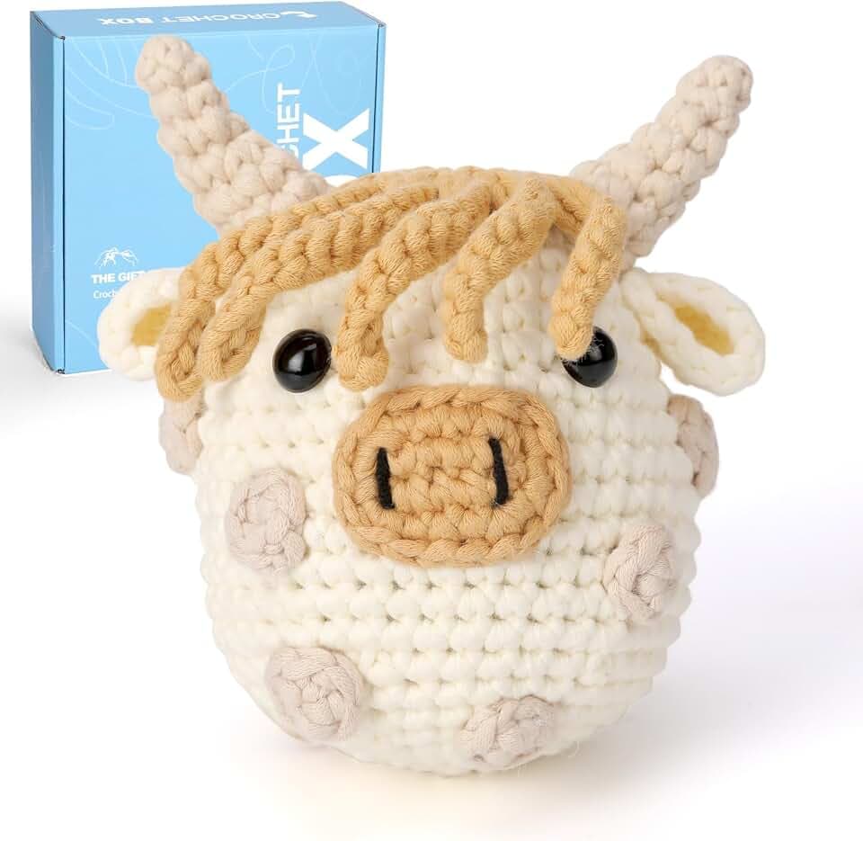 CrochetBox Polka Dot Highland Cow Crochet Kit for Beginners, Adults