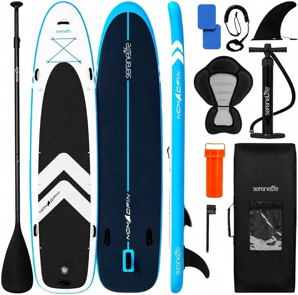 SereneLife SUP Board Aufblasbar Set mit Zubehör | Stand Up Paddling Board, rutschfestem Eva-Deck für See, Fluss, Freizeit und Touring