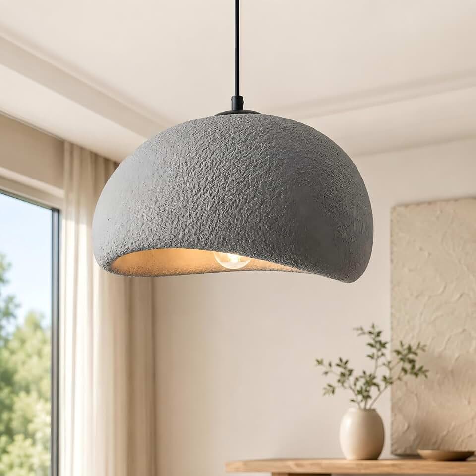 Wabi Sabi Pendant Light Oval, 11.8in Japanese Ceiling Fixture for Kitchen Island Dining Room Bedroom Hallway, Modern Japandi Minimalist Hanging Lamp Grey E26 Base (30cm/11.8in)