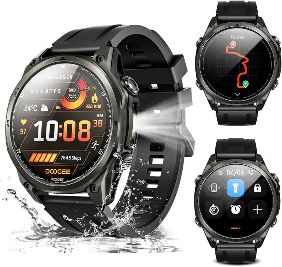 DOOGEE Anywise W1 GPS-Smartwatches für Herren, 6 Satellitenpositionierungen, 50 m wasserdichter Fitness-Tracker, 3,6 cm (1,43 Zoll) AI-Smartwatch für Android-Telefon/iPhone-kompatibel, Annehmen
