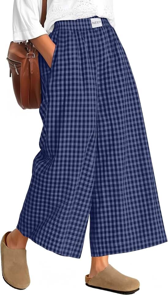 Neer Womens Gingham Striped Wide-Leg Pants