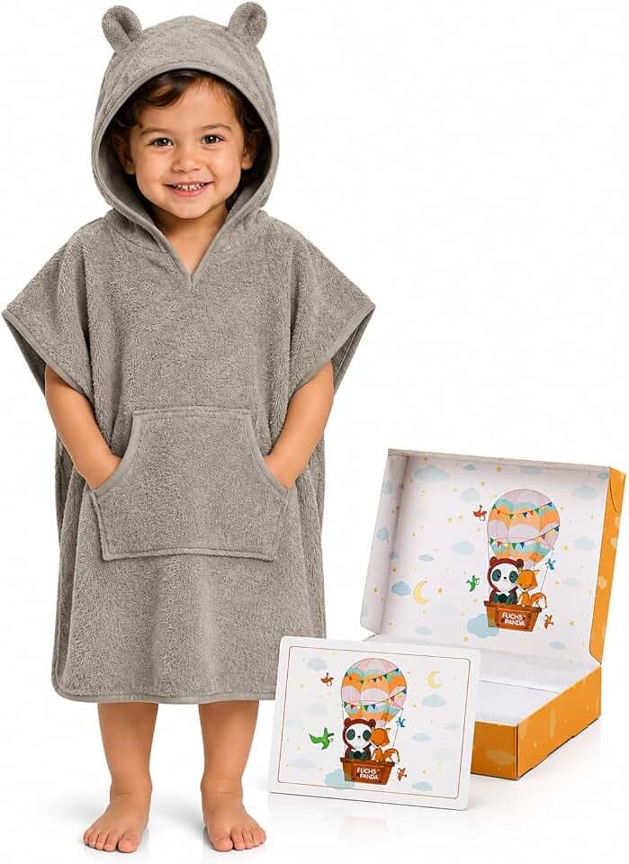 FUCHSUNDPANDA Fuchs&Panda® Badeponcho Kinder EXTRA warm, weich & kuschelig (100% Bambus) | Badeponcho Baby | Handtuch Poncho Kinder mit toller Geschenkverpackung (Mint-grün)