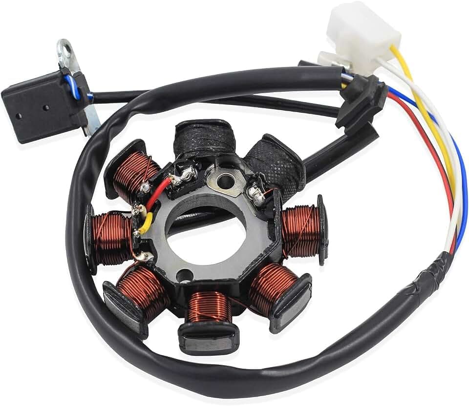 Trkimal Zündstator Magneto 4 Draht AC 8 Pole Spule für GY6 49cc 50cc 80cc 125cc 150cc139QMB 147QMD 152QMI 157QMJ Motor, GY6 Stator passend für Scooter, Moped, ATV, Dune, Buggy Go Kart