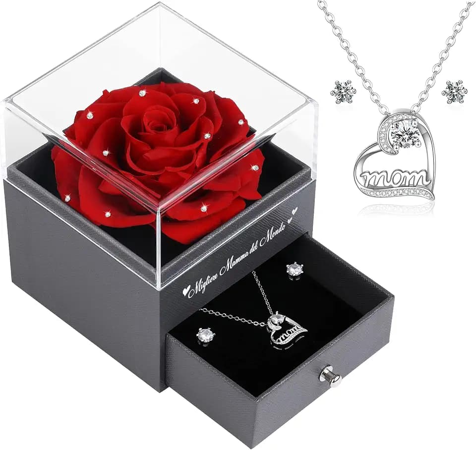 Beste Mutter der Welt, ewige Rose mit Halskette für Muttertag, Geburtstag, Weihnachtsgeschenke für Mama. Geschenk für Mama. Roter Kristall