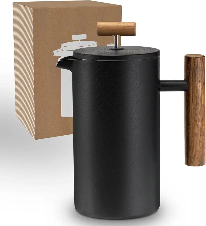 LAMBDA COFFEE® CALDERA Thermo French Press Edelstahl I 0,6 Liter - 3 Tassen I 3 Größen erhältlich I Doppelwandig: Hält lange Warm I Kaffeepresse | Kaffeebereiter | Schwarz