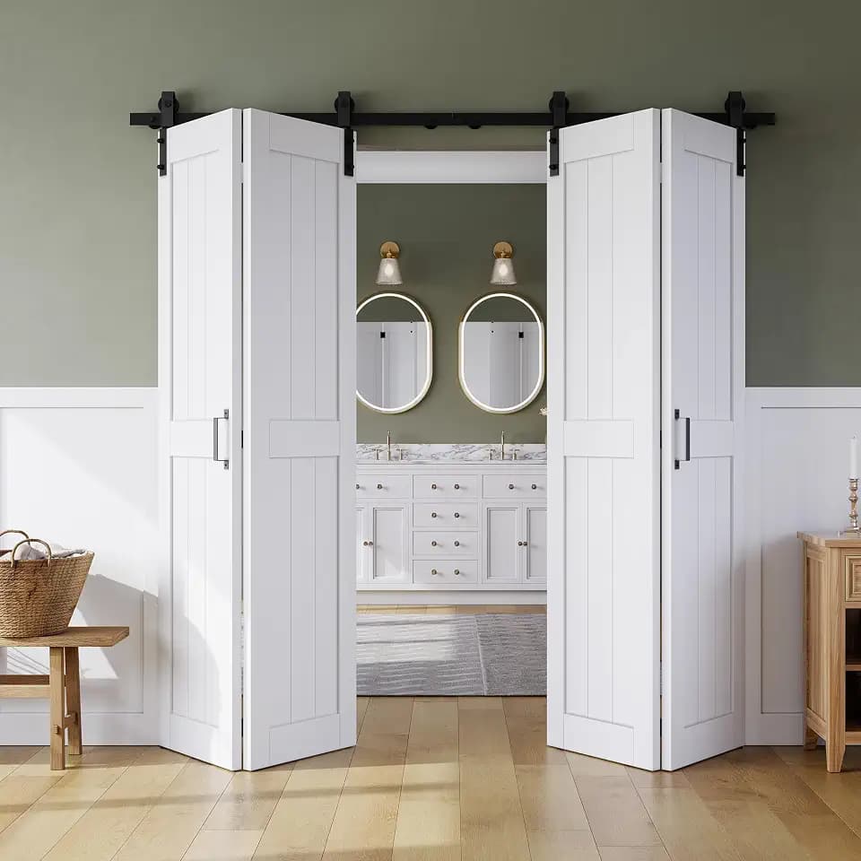 SMARTSTANDARD Bifold Barn Door 64" x 84", MDF Bi-Fold Sliding Closet Doors