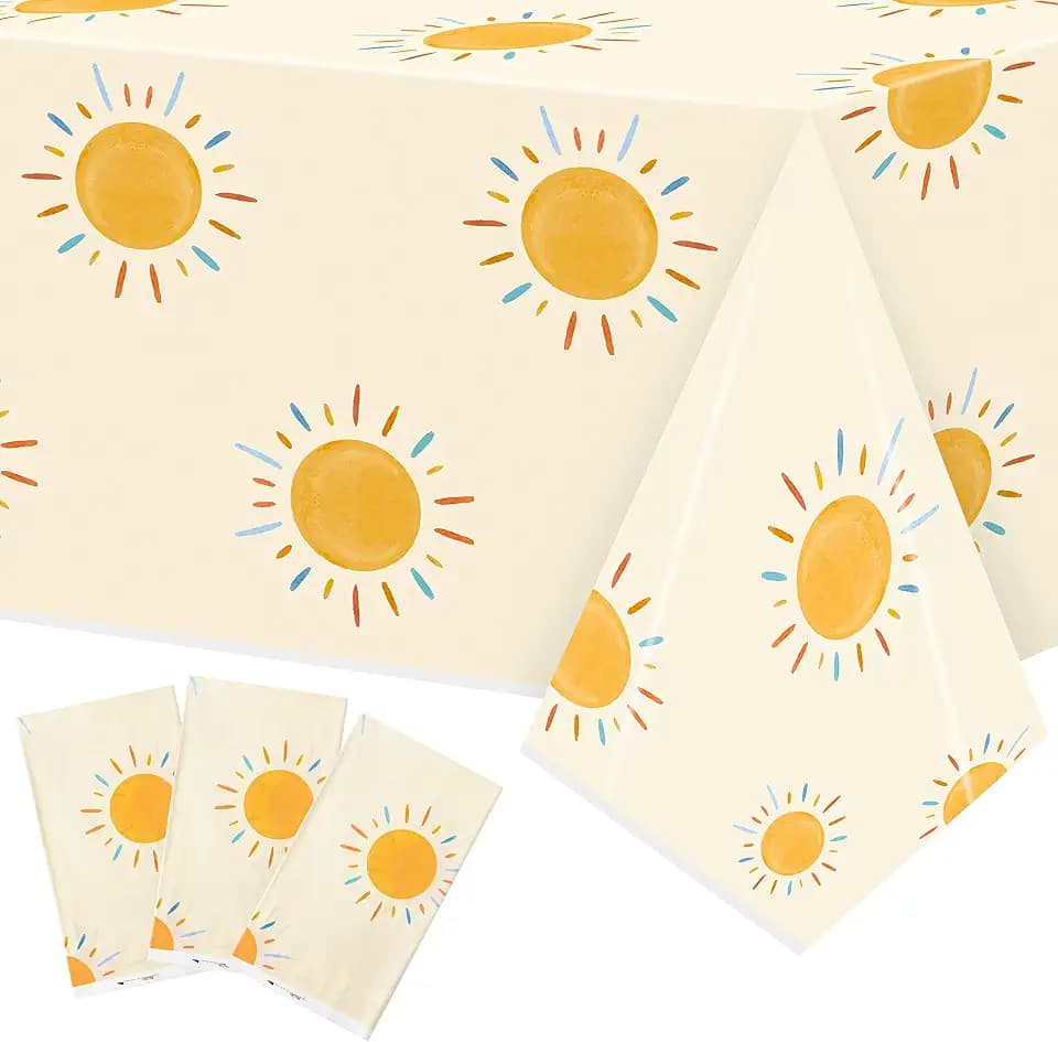 3Pcs Retro Boho Sun Birthday Here Comes The Son Party Tablecloths Disposable Plastic Waterproof Rectangular Table Covers First Trip Around The Sun Party Decorations Supplies, 86.6"x51.2"