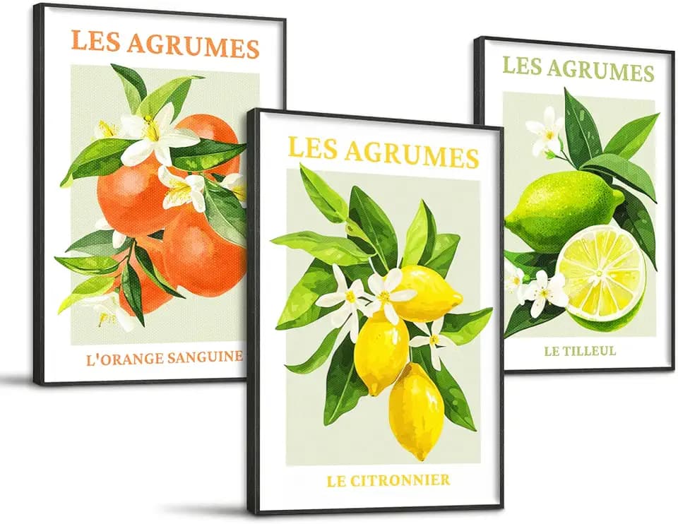 SERIMINO Lemon Botanical Wall Decor, Fruit Watercolor Canvas Prints