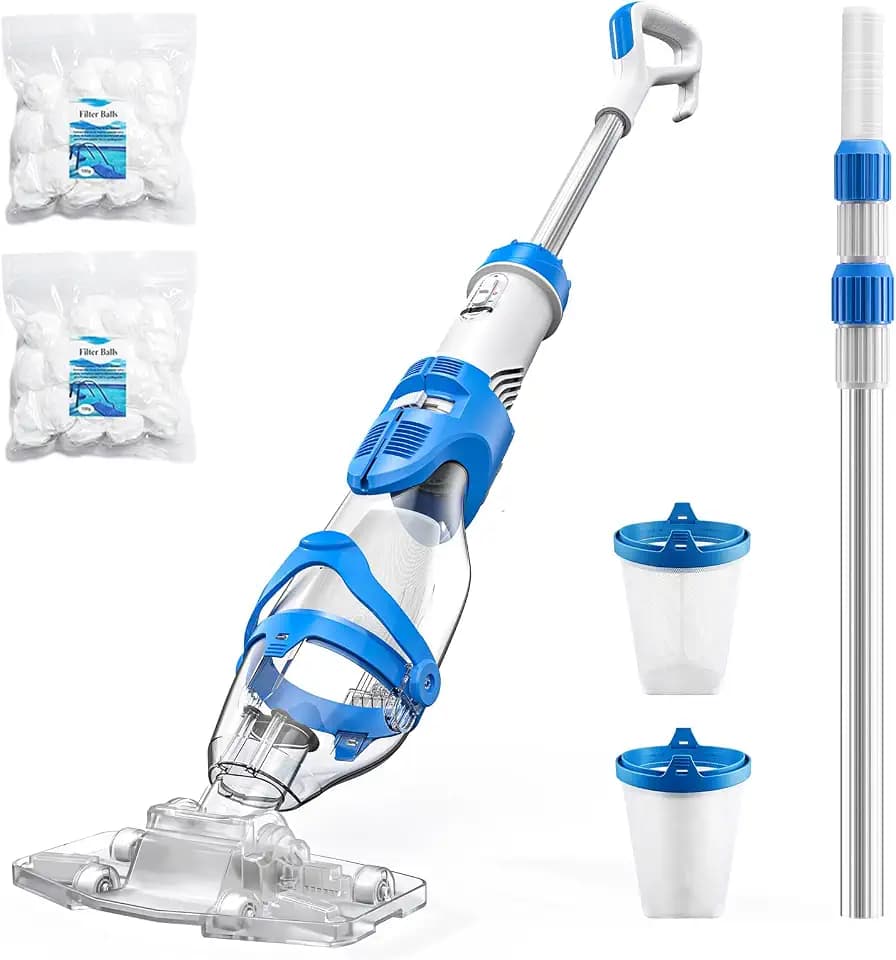Consciot Pool Vacuum for Above Ground & Inground Pool, 22 GPM Suction Handheld Cleaner with 7.3FT Telescopic Pole, 2L Capacity, 60-Min Runtime, 2 Filters; Ideal for Spa, Hot Tub & Stairs