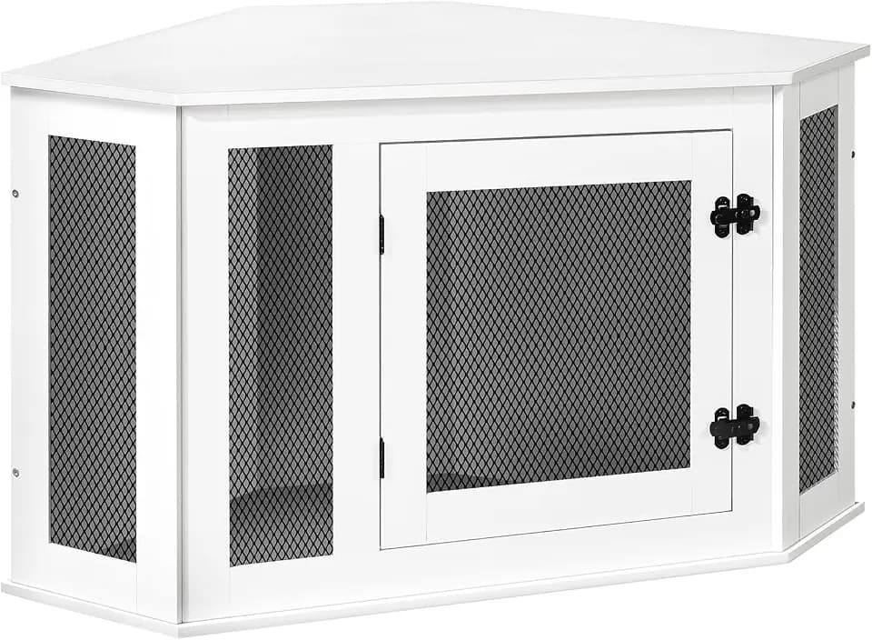 MAHANCRIS Dog Crate Furniture, 44.5" Wooden Dog Kennel, Corner Design