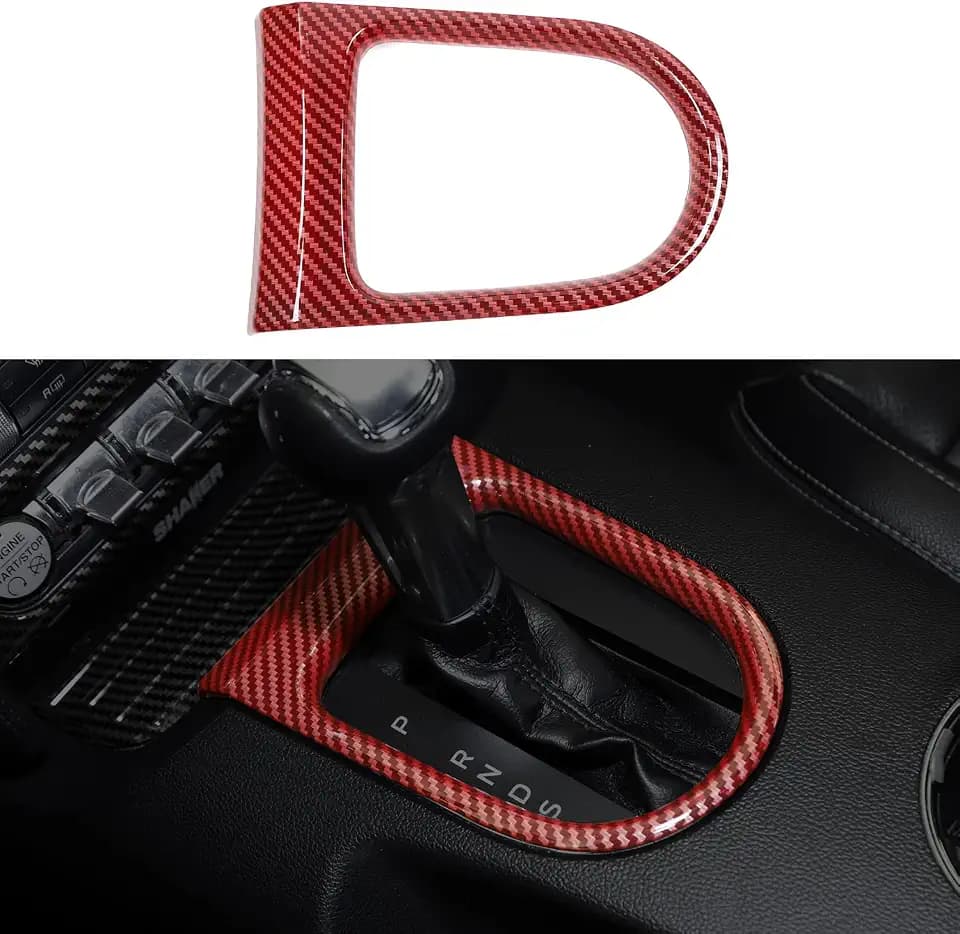 RT-TCZ Gear Shift Panel Frame Cover Interior Trim Sticker Accessories for Ford Mustang 2015 2016 2017 2018 2019 2020 2021 2022 (Red Carbon Fiber Grain)