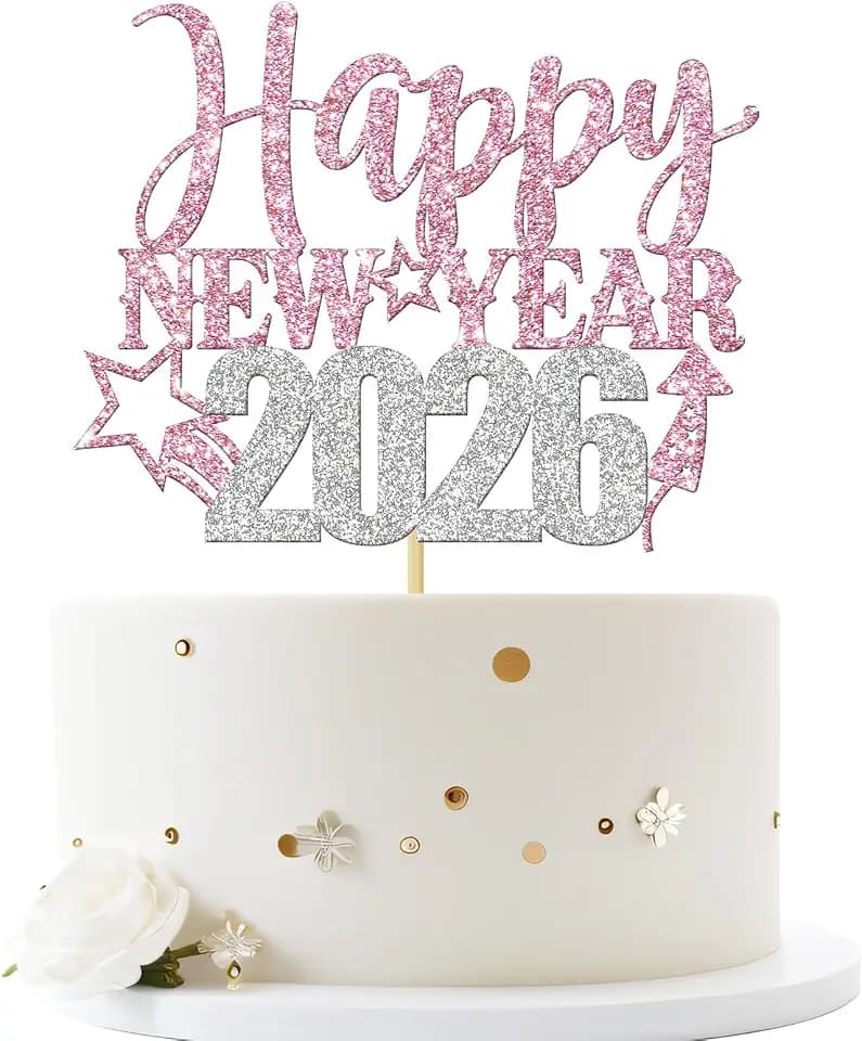 Happy New Year Cake Topper, Gold Glitter Office Business Party Cake Decor Cheers to 2026 Union Supplies