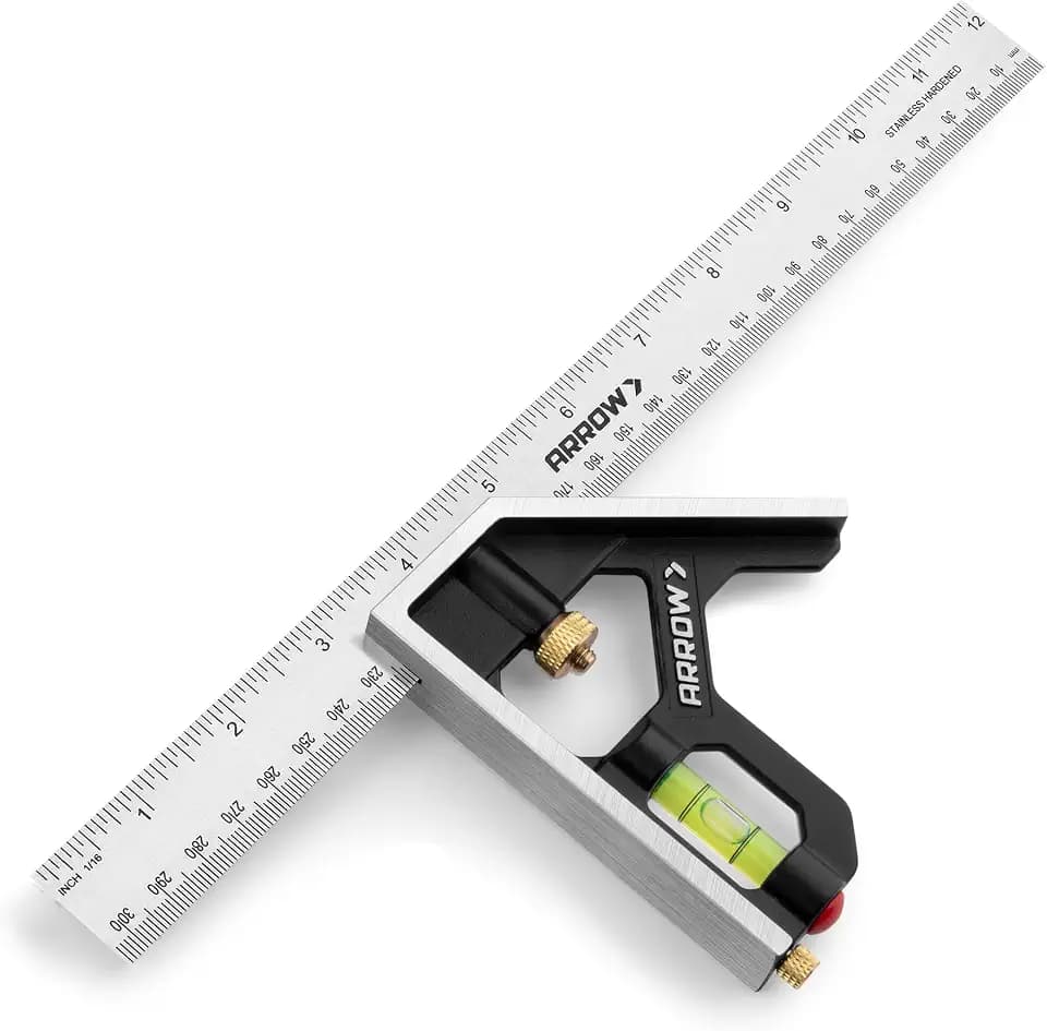 Arrow Combination Square, 12-Inch Combo Square with Bubble Level