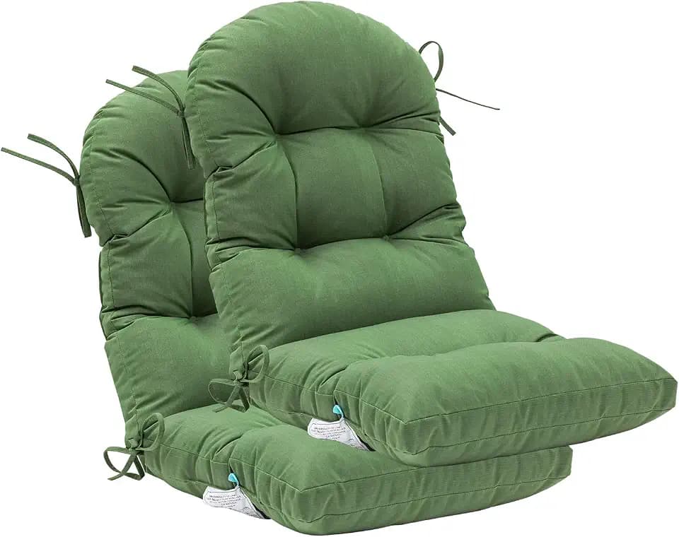 QILLOWAY Outdoor High Back Chair Cushion for Adirondack, All Weather Rocking Chair Cushions Thick Padded Replacement for Patio Furniture Set of 2,Dark Green
