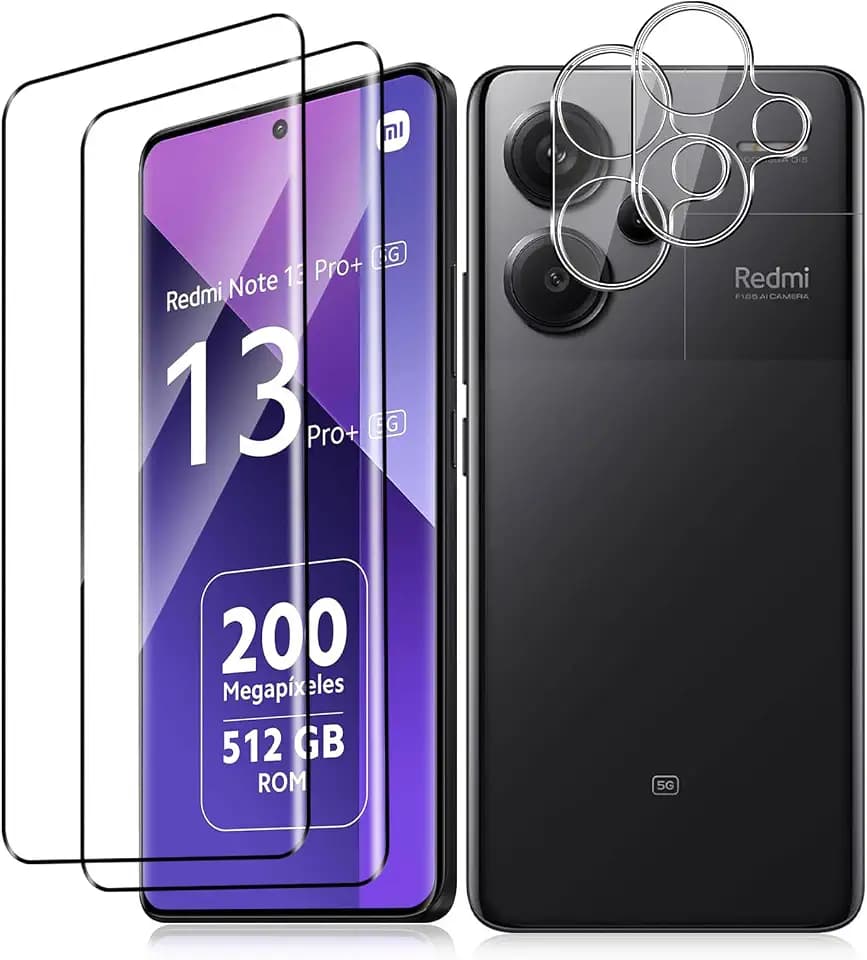 Vanrain Schutzfolie für Panzerglas für Xiaomi Redmi Note 13 Pro+ 5G/Redmi Note 13 Pro Plus 5G, 2+2 Stück 3D Gebogenes Panzer Schutz Glas und Kameraschutz, 9H Härte Schutzglas HD Klar Anti-Kratze