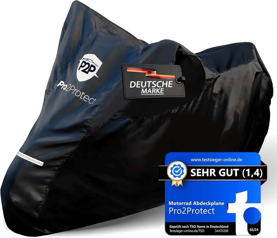 [ Test SEHR GUT ] Pro2Protect® Motorrad Abdeckplane SCHWARZ WEIß wetterfest Outdoor Plane für Moped Roller Vespa Motorroller, 100% WASSERDICHT Garage für Motorräder Abdeckung Motorradabdeckung Zubehör