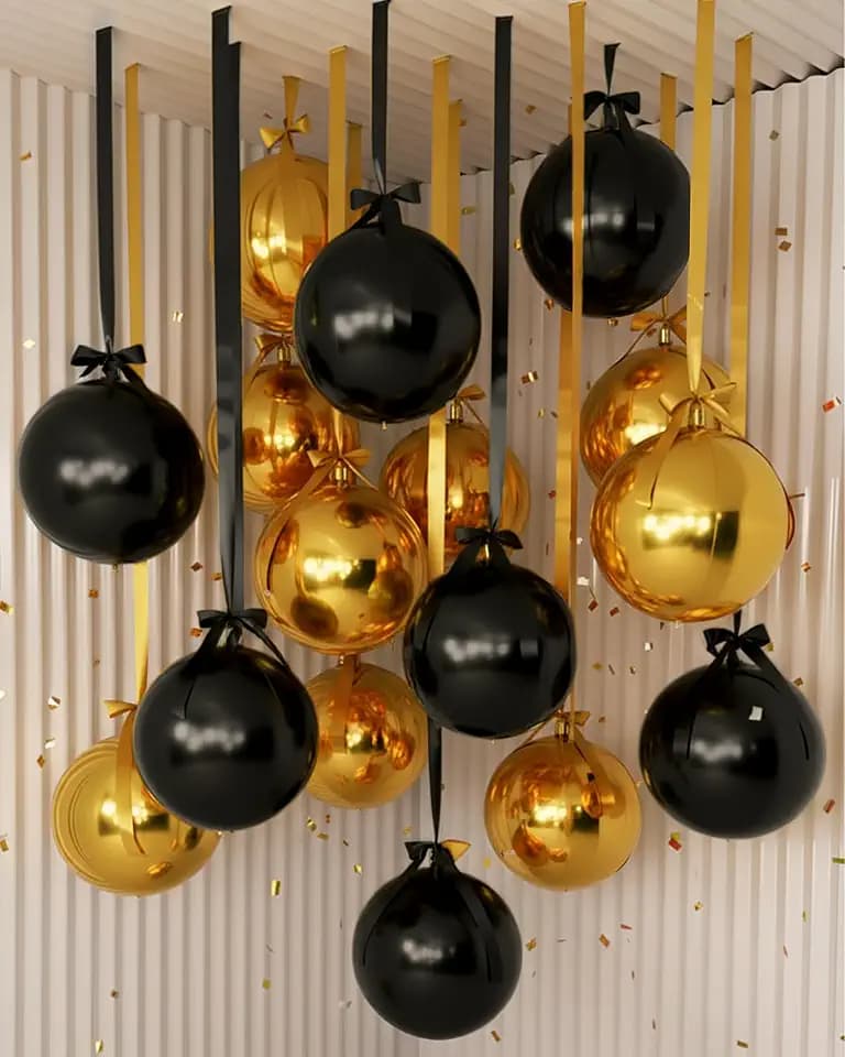 Jenaai 30 Set Black and Gold Round Foil Balloons Bulk 22 Inch 4d Metallic Giant Balloons Set with Satin Bows Ribbon for Birthday Party Anniversary Wedding Baby Shower Party Decoration Supplies