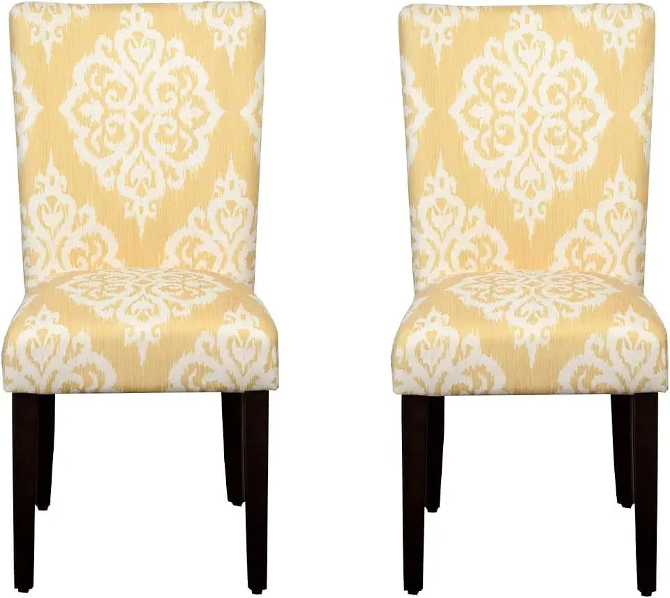HomePop Parsons Classic Upholstered Accent Dining Chair, Set of 2, Yellow Damask