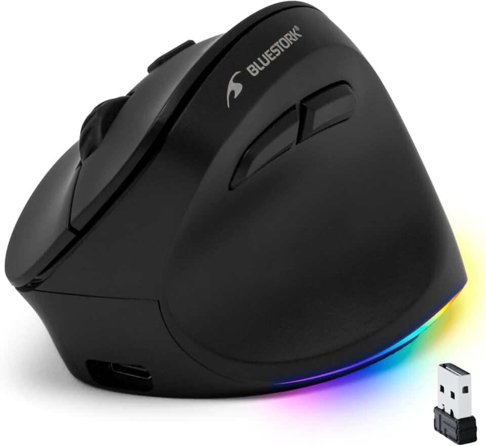 Bluestork - Ergonomische Vertikale Kabellose Maus 4800 DPI RGB
