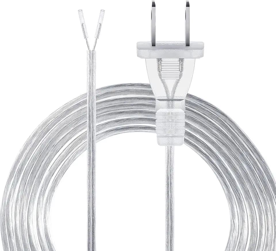 Lamp Cord Replacement with Plug 18/2 SPT1 Wire, 15ft, Clear Silver