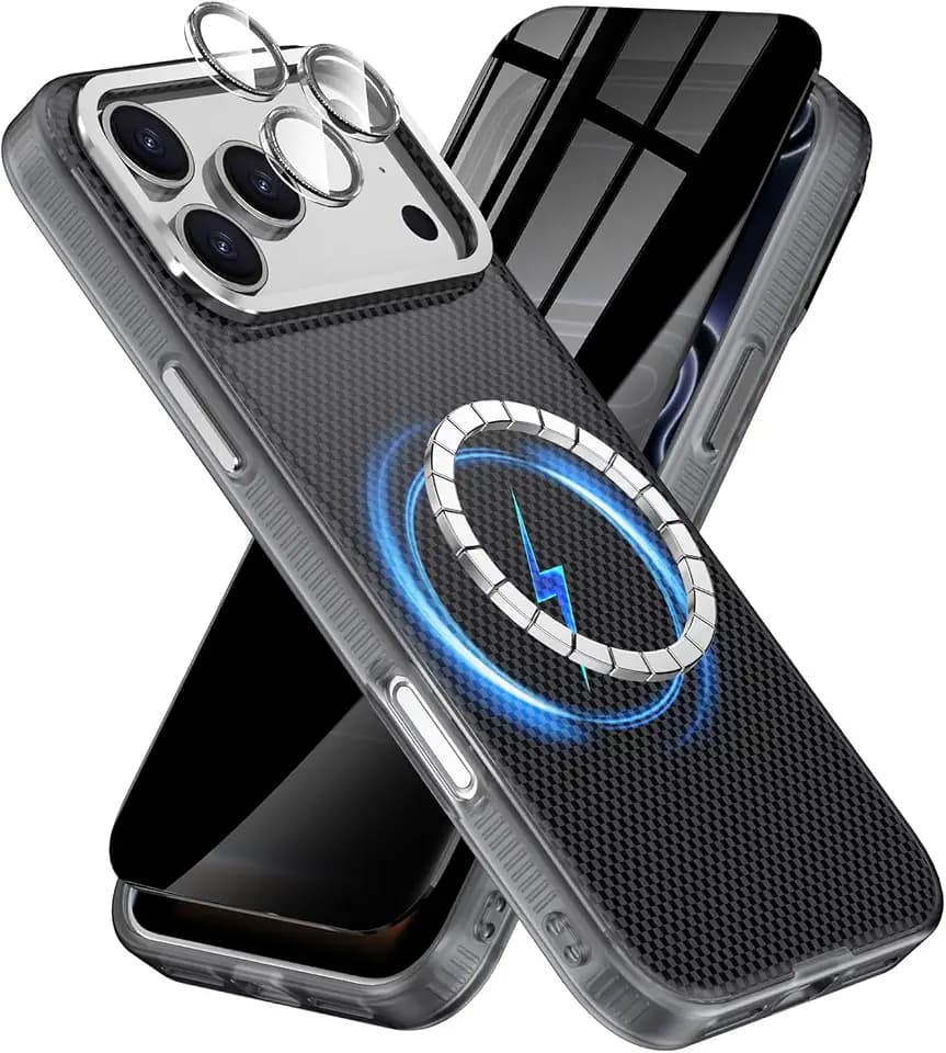 3-in-1 for iPhone 18 Pro Max case/17 Pro Max Case with Privacy Screen Protectors & Individual Camera Lens Protector [Compatible with MagSafe] Hybird Magnetic Phone Cover for 18 ProMax,Black