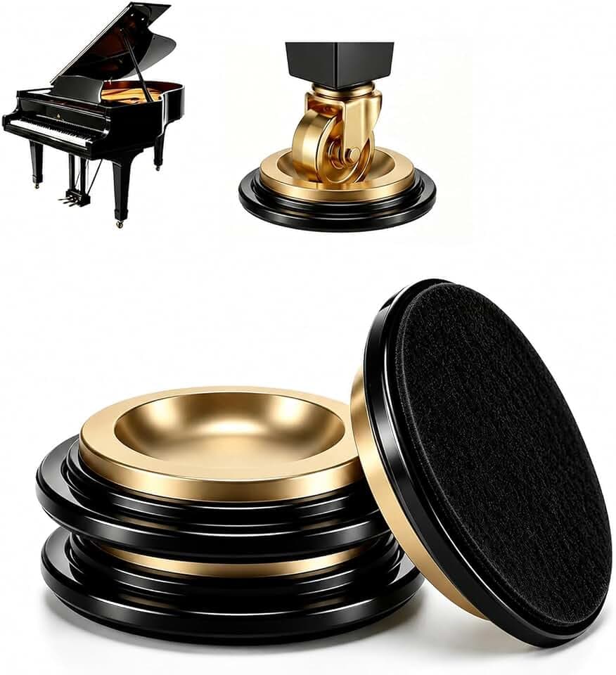 3 PCS Piano Caster Cups, Floor Protectors with Metal Shell & Felt Bottom