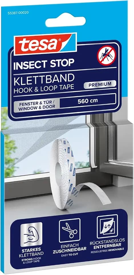 tesa Insect Stop Klettband Premium - 1 Rolle mit 560 cm - Weiß