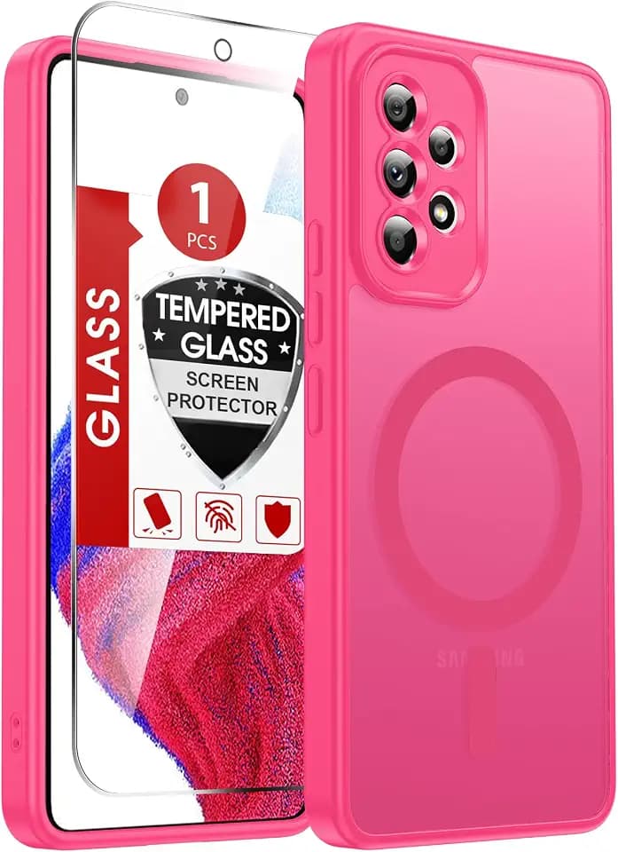 LeYi Compatible for Galaxy A53-5G Case: Magnetic Samsung Galaxy A53 5G Phone Case with Screen Protector, Full-Body Protection Cover for Samsung Teléfonos Practical Funda para A 53, Rose Red