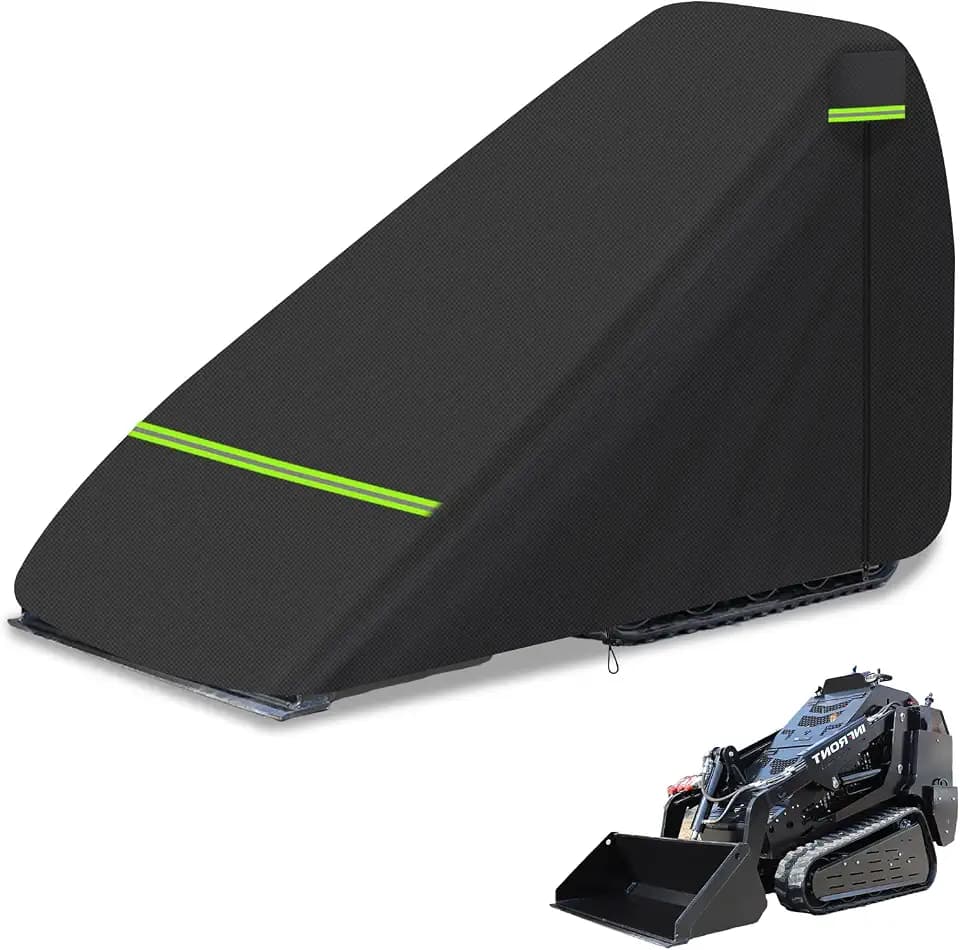 Mini Open Cab Skid Steer Cover 600D Sun Rain Snow UV Protection Full skid steer cab cover with Zipper Door Reflective Strips Compatible with John Deere, Caterpillar, Case, Bobcat