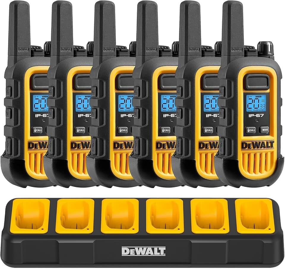 DEWALT DXFRS300 FRS Walkie Talkies, 1W, 6 Pack with Gang Charger
