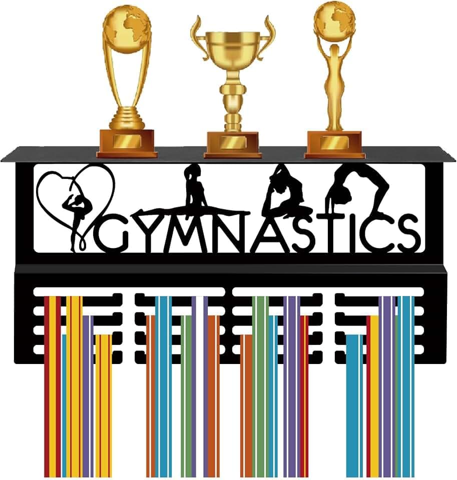 CREATCABIN Gymnastik-Medaillenaufhänger,Display,Trophäenregal,Medaillenhalter Mit Regalständer,Sport,4 Reihe,Metall-Wandhalterung Zum Aufhängen,Für Mehr als 70 Medaillen Für,Wettbewerb,Band,40x20x10cm