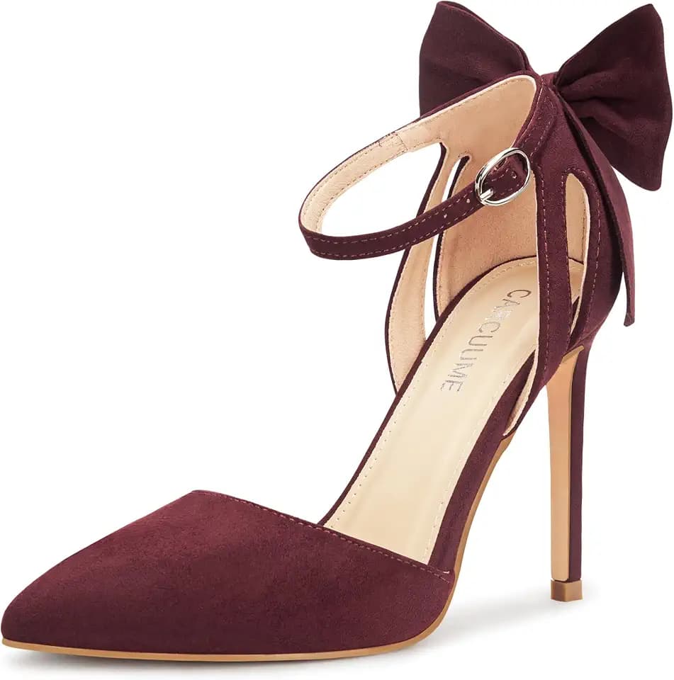 Carcuume Women's Closed Toe Heels Bow Stiletto Heel Sandals Pointed Toe Pumps Wedding Shoes