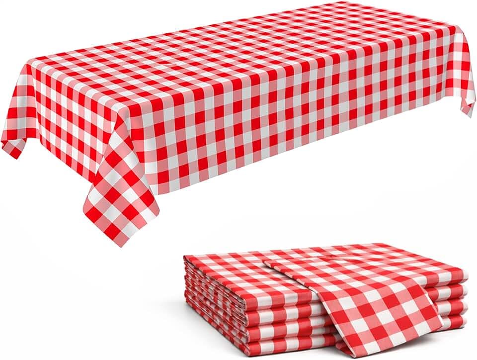 C CRYSTAL LEMON Einweg-Tischdecken 4er Pack, Rot-Weiß Kariert, 140 x 275 cm, Kunststoff, abwischbar & wasserabweisend – für Grillparty, Picknick, Gartenparty & Outdoor-Events