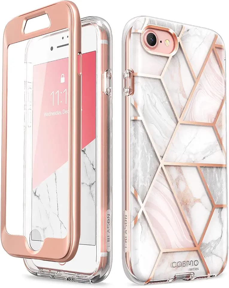 i-Blason Cosmo Series Marble Bumper Case with Screen Protector for iPhone SE (2022/2020), 7, 8