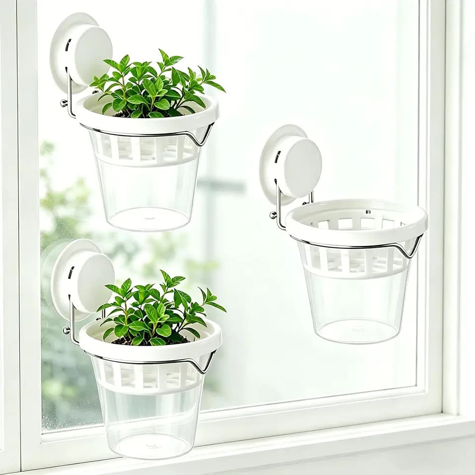 Set of 3 Plastic Window Planter with Suction Cup Holder. Large Window Popagation. Clear Self Watering Window Mounted Plant Pots. Window Sill Planters Extender for Indoor Hydroponic Plants