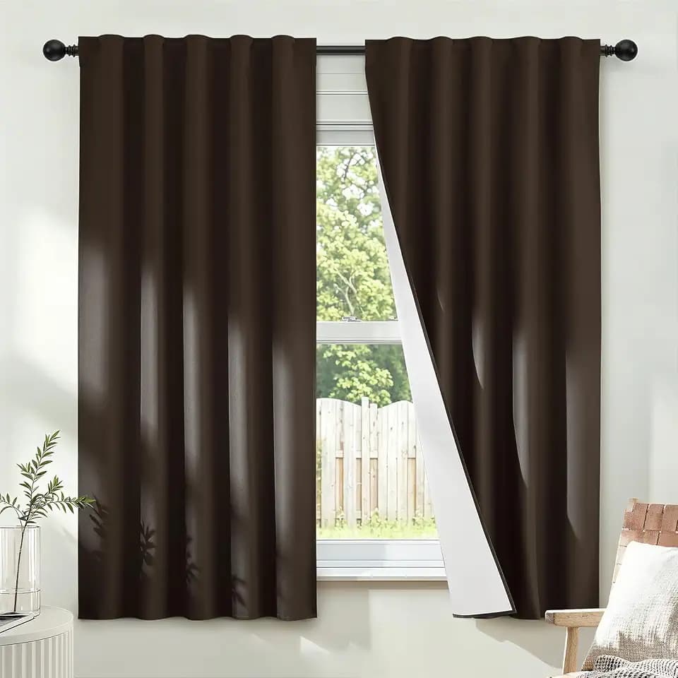 Yakamok Chocolate Brown Blackout Curtains 63" Long with Back Tab 40" Wide