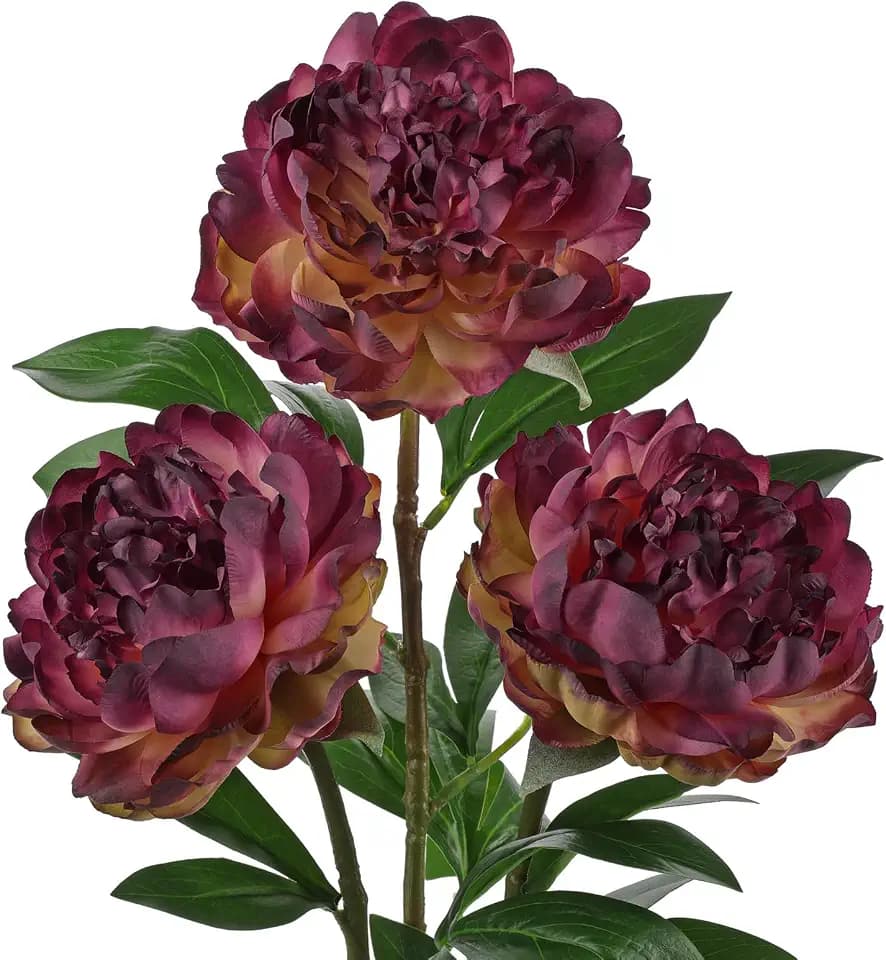 Briful Artificial Peony Stems, 25.5 Inch, 3 Pack, Vintage Burgundy