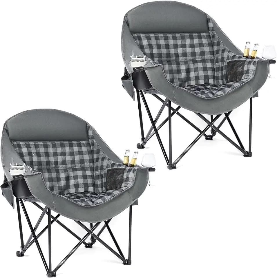 Oversized Camping Chair for Adults 2 Pack - Heavy Duty Outdoor Padded Chair